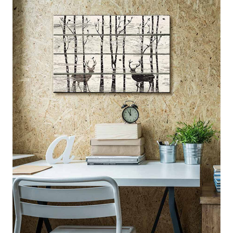 Animaux, cerf dans la forêt de bouleaux, impression sur bois, reproduction d'art, 12" H x 18" W