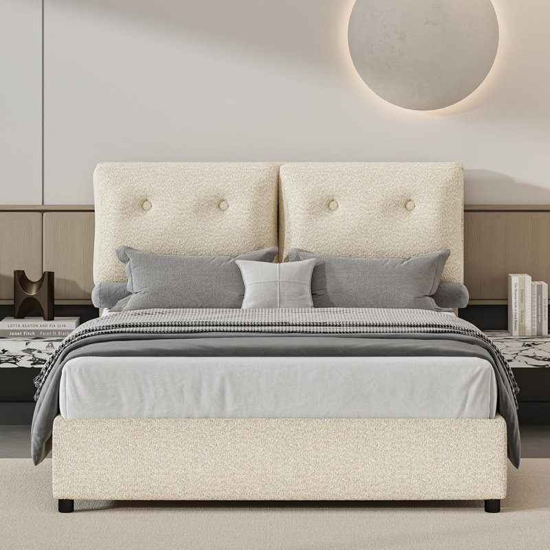Cadres de lit avec tête de lit, cadre de lit Boucle avec tête de lit tapissier, revêtement amovible, support de lattes en bois, aucun sommier nécessaire