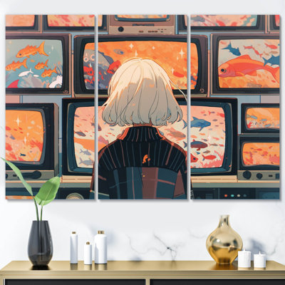 Personnage d'anime féminin II sur toile, reproduction de 3 pièces