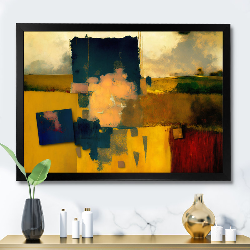 «Blue Sky Colorfields II», art mural abstrait sur toile, Cadre d'angle fermé noir, L 20 po x H 12 po