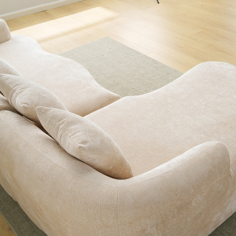 104.7" L-Shaped Sectional Sofa With Chaise, 4-Seater Deep Seat Sofa Couch With 4 Pillows And Foam & Spring Support, Beige