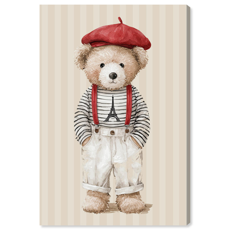 «Little Parisian Teddy Bear», reproduction d'art sur toile par Art Remedy, 10 x 15, H 15 po x l 10 po, Toile non encadrée