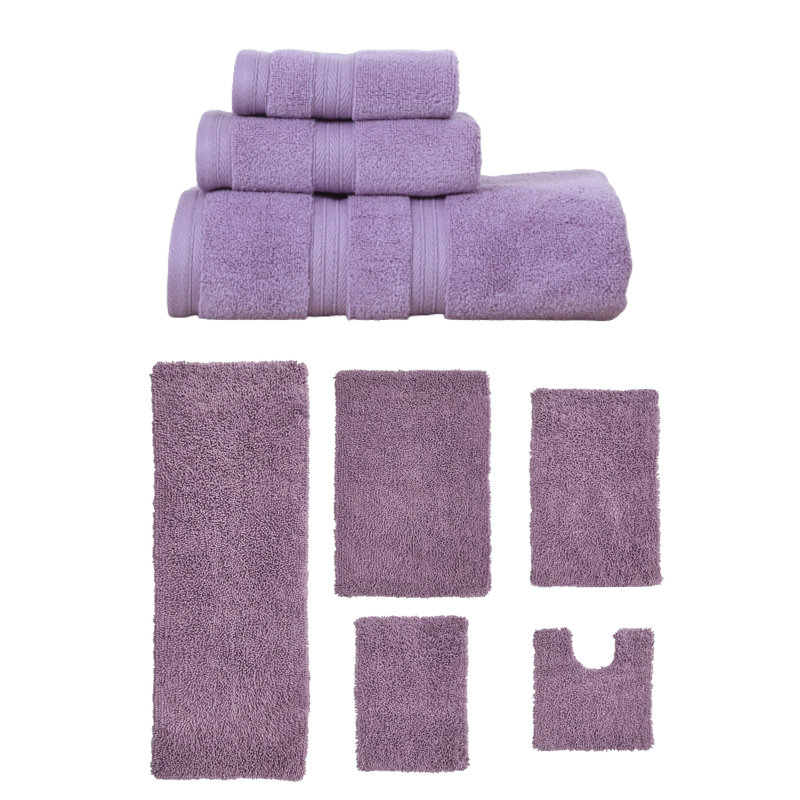 Bruno Collection 100% Soft Cotton 3 Pc Towel Set & 5 Pc Bath Rug Set, (Set of 8), Purple