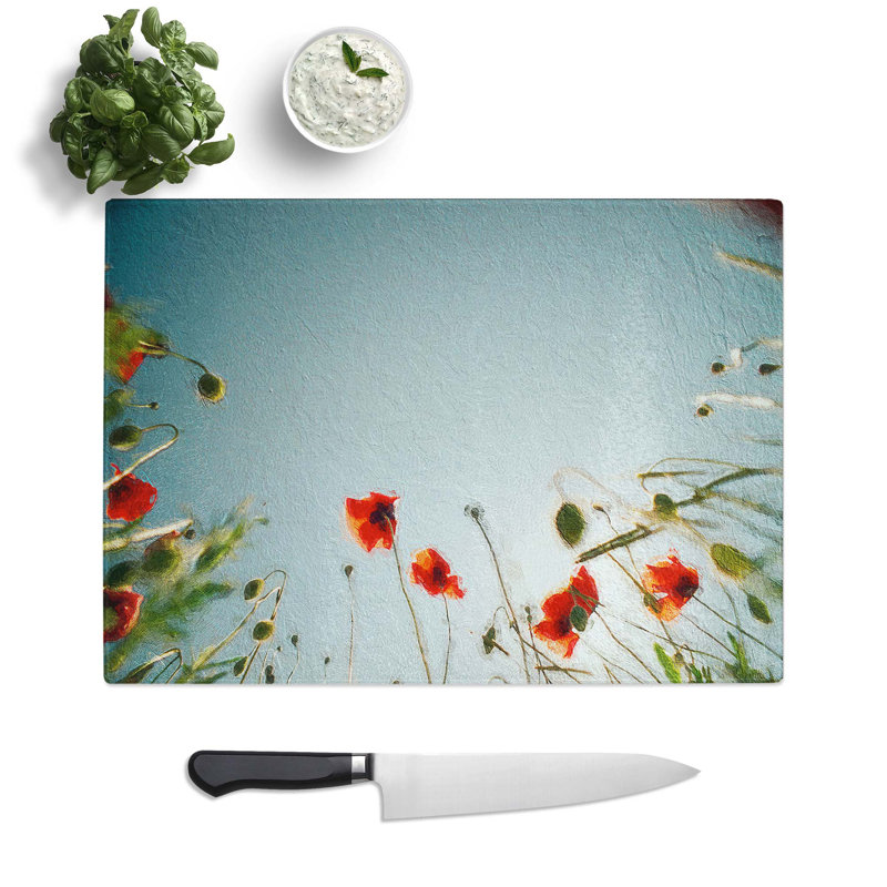 Tempered Glass Poppy Flower View Chopping Board, 28.5 cm W x 20 cm L