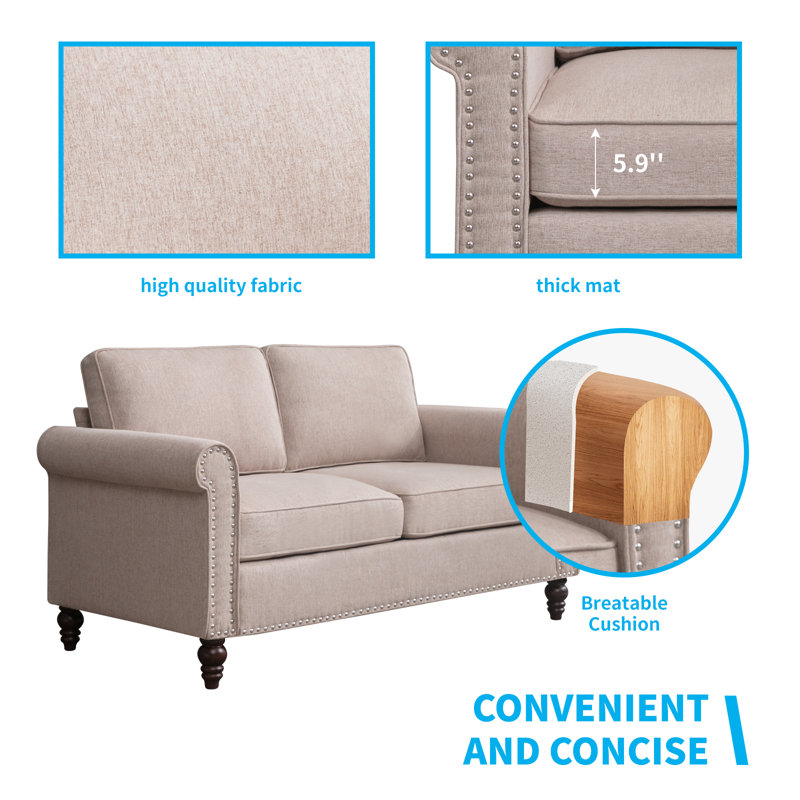Upholstered 53.5'' Loveseat, Beige Linen Blend