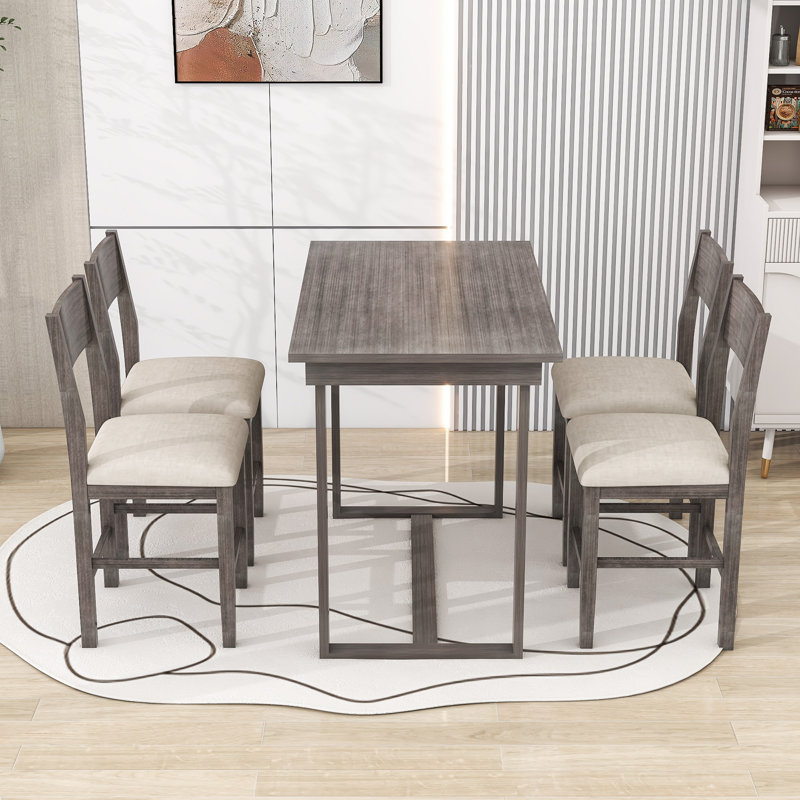 Ensemble de salle à manger à tréteaux, table rectangulaire et 4 chaises Laubin, gris