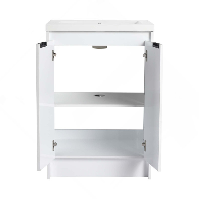 Meuble-lavabo autoportant 24 po avec lavabo en résine et 2 portes à fermeture douce (emballage KD)