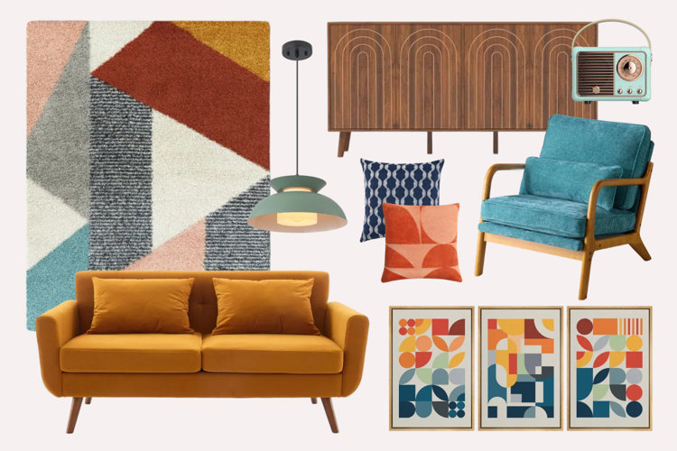 mood board of 1960s furniture and decor