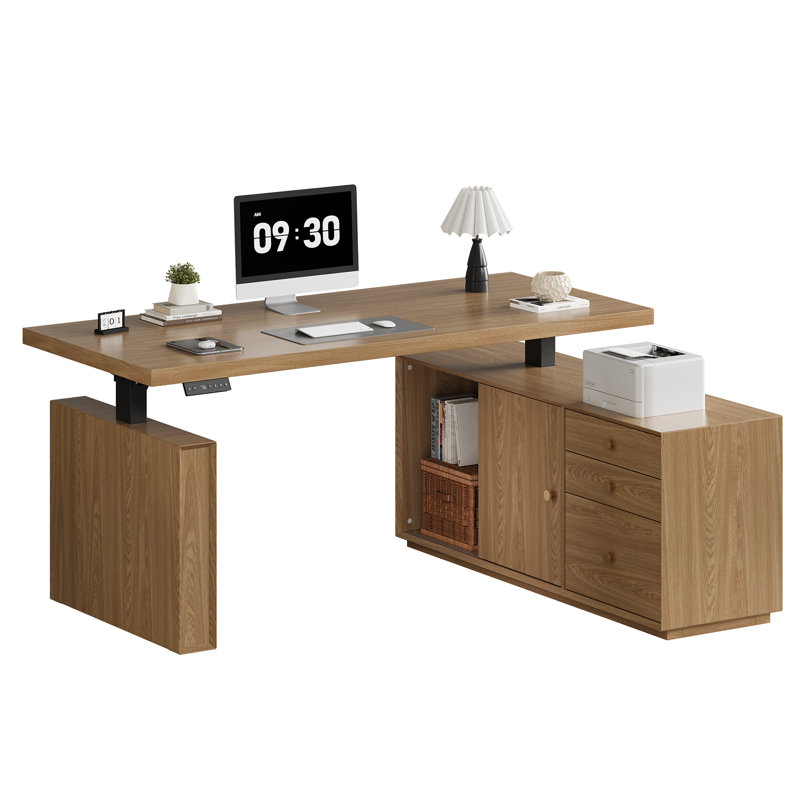  Bureau pour travailler debout en L 63 po, bureau d'ordinateur à hauteur réglable avec 3 tiroirs et contrôleur de mémoire pour la maison et le bureau 
