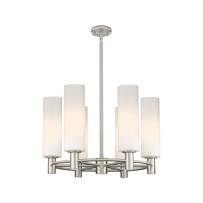 Lustre suspendu 6 lumières Crown Point, Blanc mat, Nickel satiné