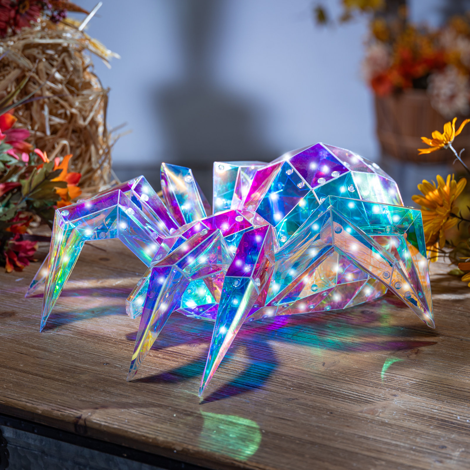 Spooky 13.78 Inch USB Electric Lighted Halloween Holographic Hanging Spider With Remote Control
