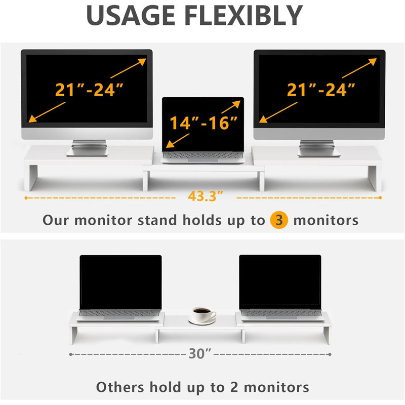 Pieds de support de moniteur réglables en bois, Blanc