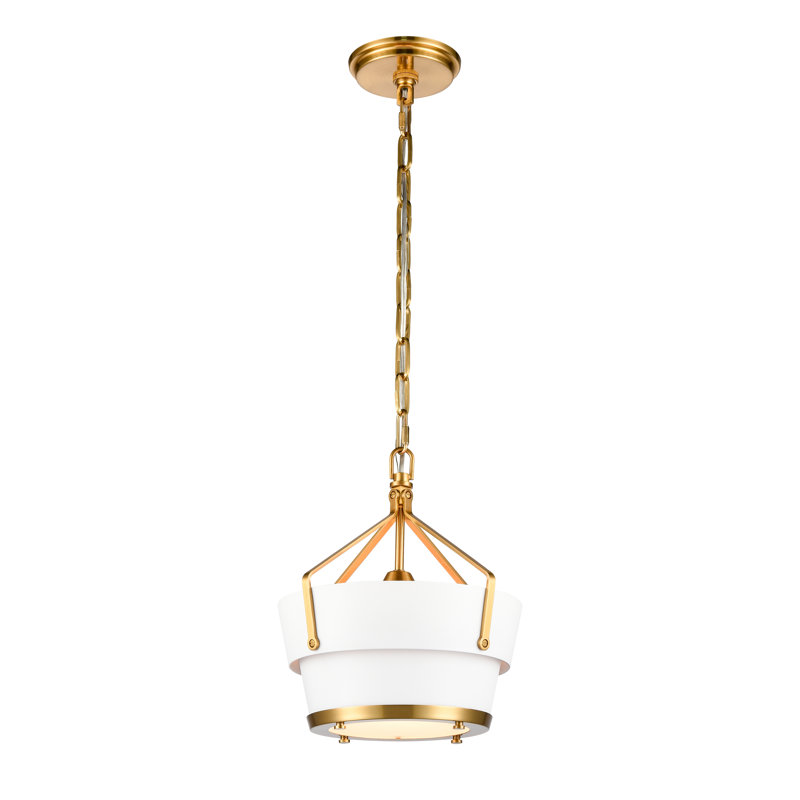 Luminaire suspendu 1 lumière de 10,5 po de large Latshaw - laiton satiné, Blanc, Laiton