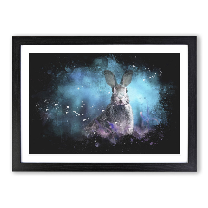 Curious Hare Paint Splash - Picture Frame Graphic Art, Black Framed, 33cm H x 45cm W x 2cm D