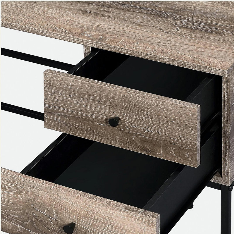 Bureau en chêne Desirre rustique et finition noire avec port USB