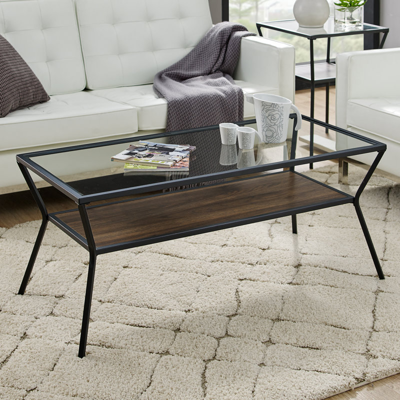 Table basse à 4 pieds avec rangement Howell, Noyer foncé
