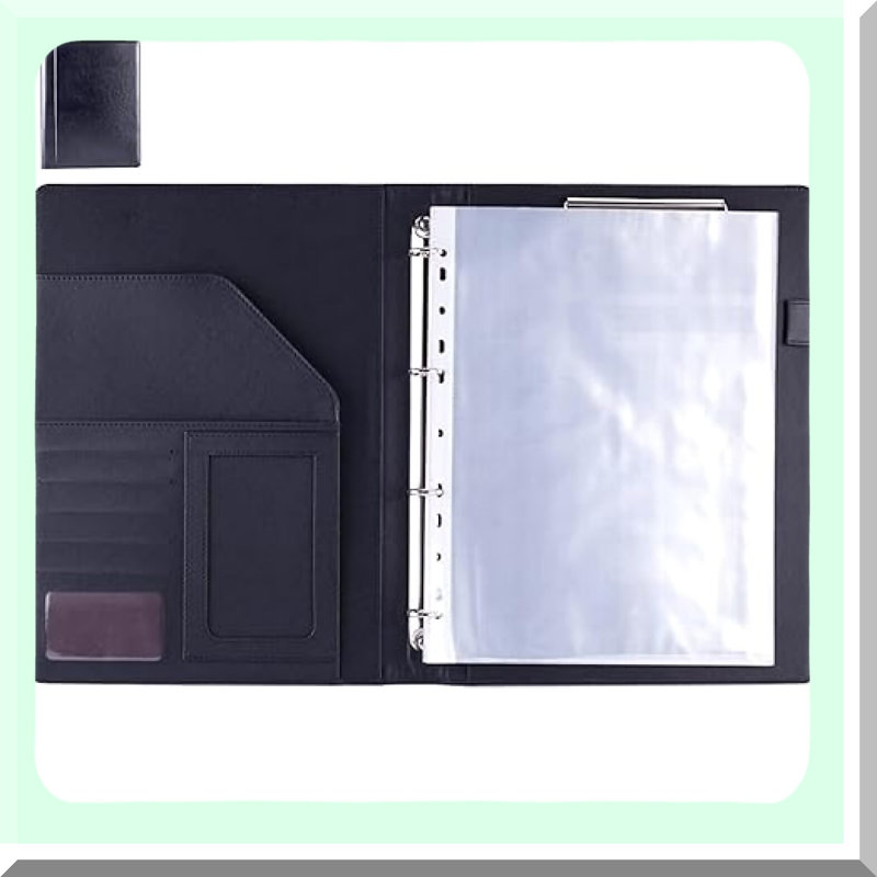 Synthetic Leather Padfolio with Ring Binder and Clipboard