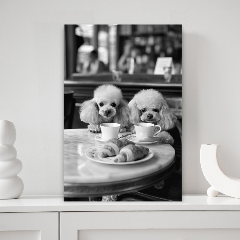 «Elegant Poodles Cafe Breakfast», impression d'art rétro de chien rétro, H 18 po x l 12 po
