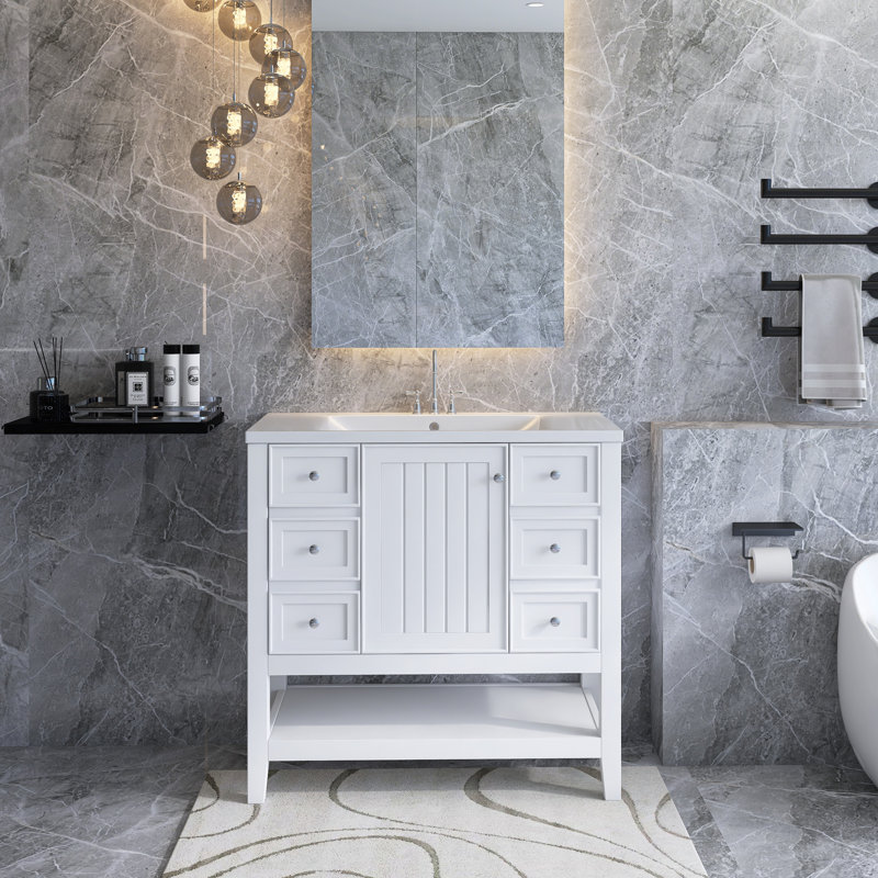 Sonaya 36 " W Freestanding Standard Free Standing 1 Single Vanity Bathroom Vanity With Ceramic Top, White