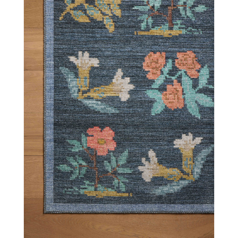 Navy Floral Synthetic 3'-9" x 5'-6" Area Rug
