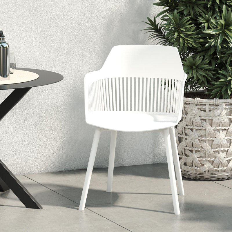 Patio Dining Armchair with Cushion, White