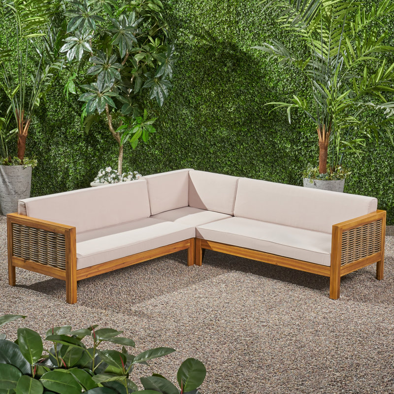 Canapé modulaire de patio avec coussins, Structure teck / coussin beige