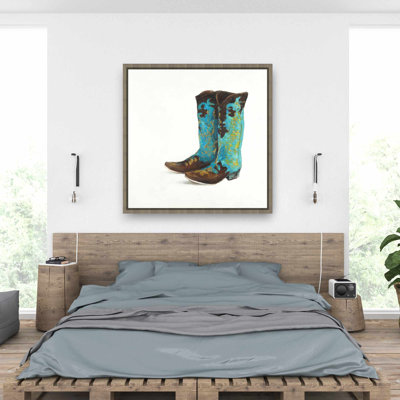 Blue Cowboy Boots - Man Still Life Framed Canvas Art Decor