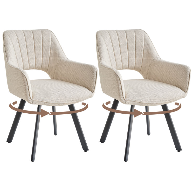 Linen Blend Upholstered Armchair, Beige, 2, Beige
