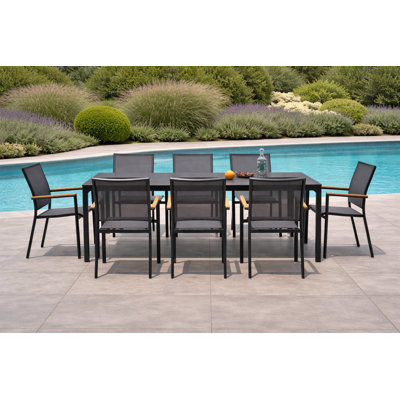 Quay Dark Gray 9-Piece Aluminum Outdoor Dining Set with Tribeca with Ceramic Glass Table Top