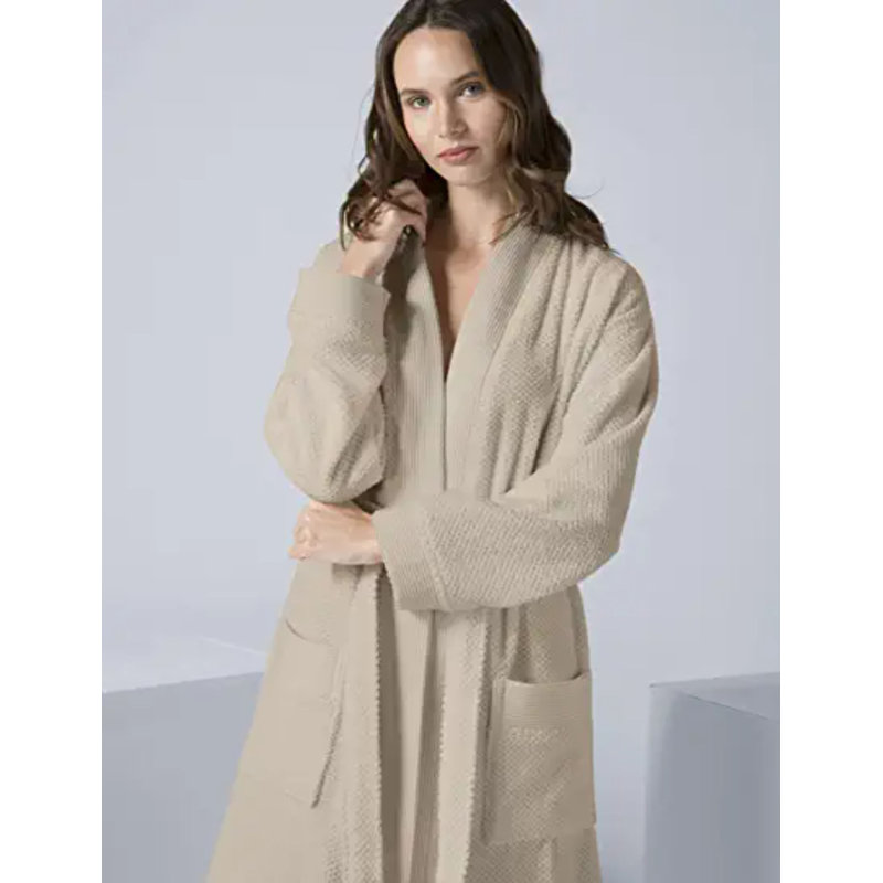 Peignoir de luxe pour femme SEYANTE - Kimono en coton éponge turc biologique certifié GOTS, Beige, L