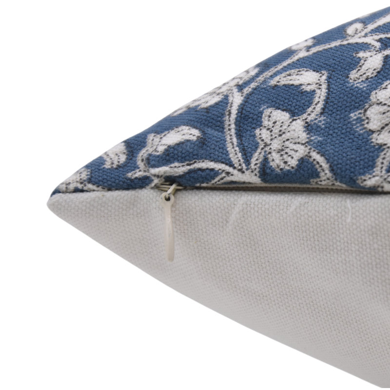 Housses de coussin en toile de canard à imprimé de Fab Fabine, fait à la main, himachal, bleu, H 16 po x l 16 po