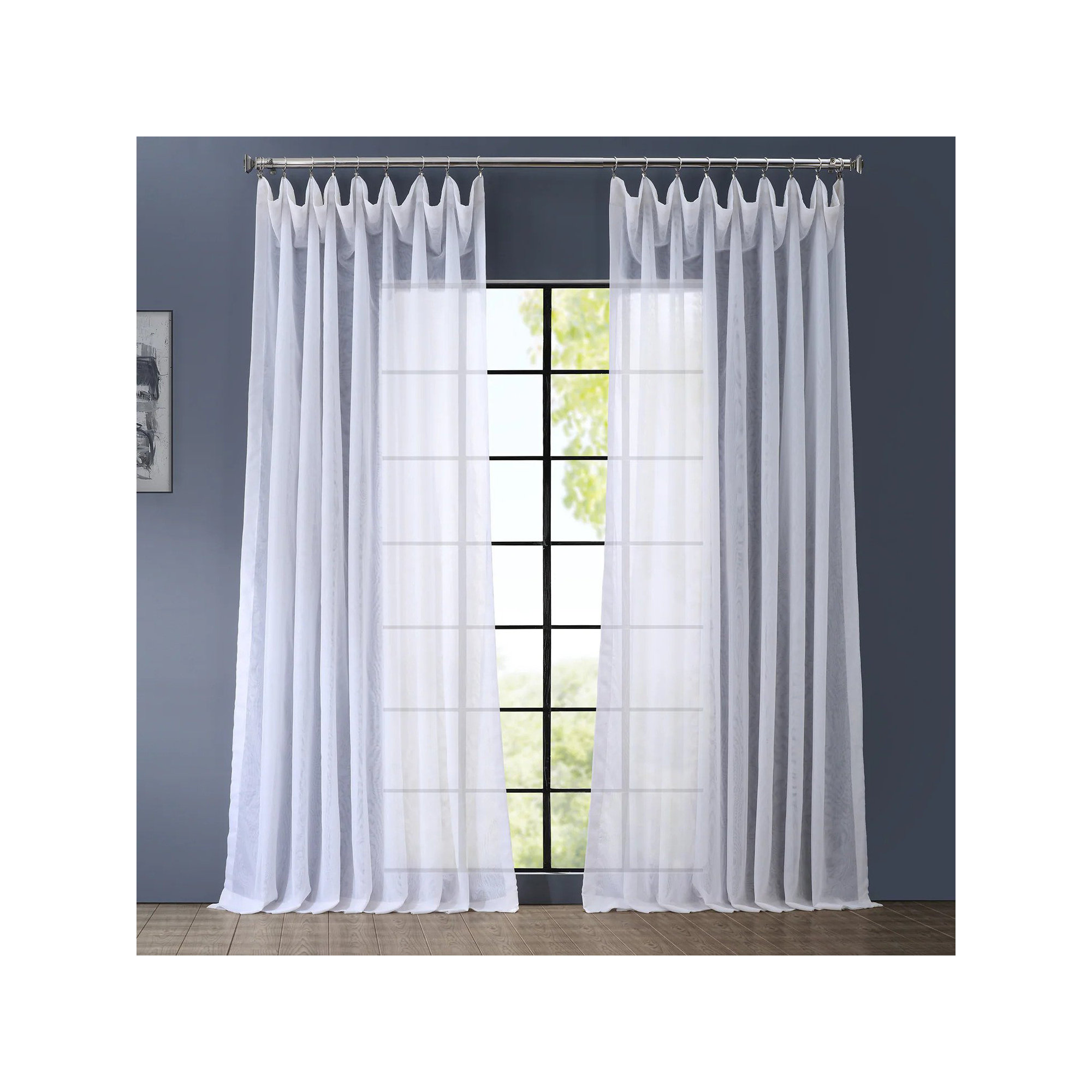 Apollo Extra Wide Voile Sheer Curtains for Bedroom Double Layered Curtains for Large Window Single Panel, White