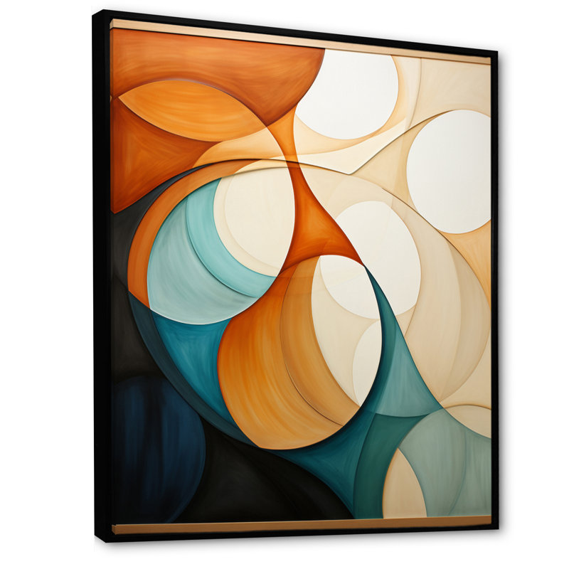 «Inchara Orange Mid Century Organic Harmony I - Abstract Midcentury», reproduction d'art sur toile, Cadre flottant noir