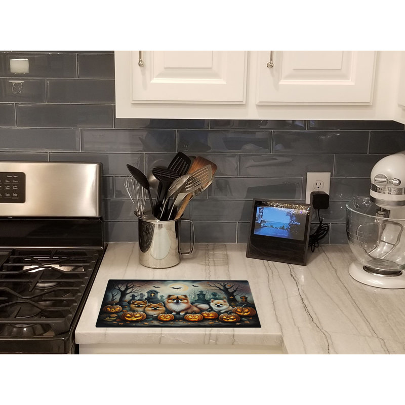 Pomeranian Spooky Halloween Glass Cutting Board Large