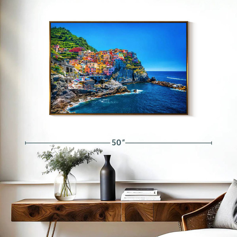 Cinque Terre, bord de mer, Cadre flottant doré, 37 po x 25 po