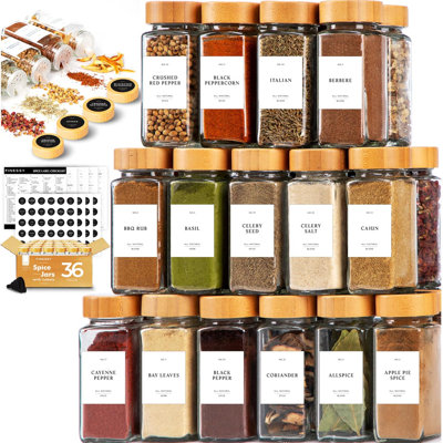 36-Piece Glass Spice Jar Set With Bamboo Lids – Includes Airtight Storage Jars, Pre-Printed Labels, And Funnel For Organized Seasoning And Pantry Perfection
