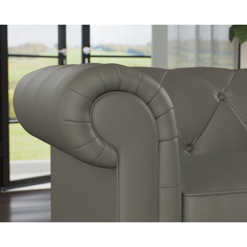 Melrose 3 Seater Leather Sofa, Stone Grey, Walnut
