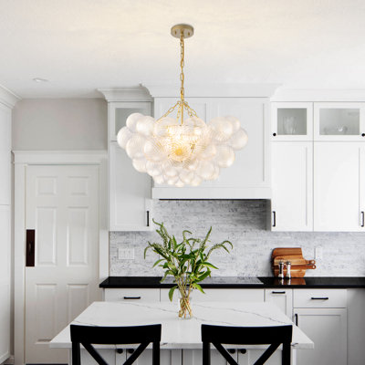 Gold Chandeliers With Ribbed Globe Glass