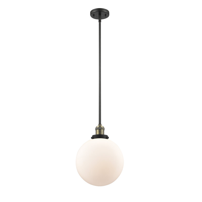 Luminaire suspendu en forme de globe à 1 lumière Baskette, Boîtier blanc mat, Ampoule DEL 6 watts Vinage, Laiton antique noir