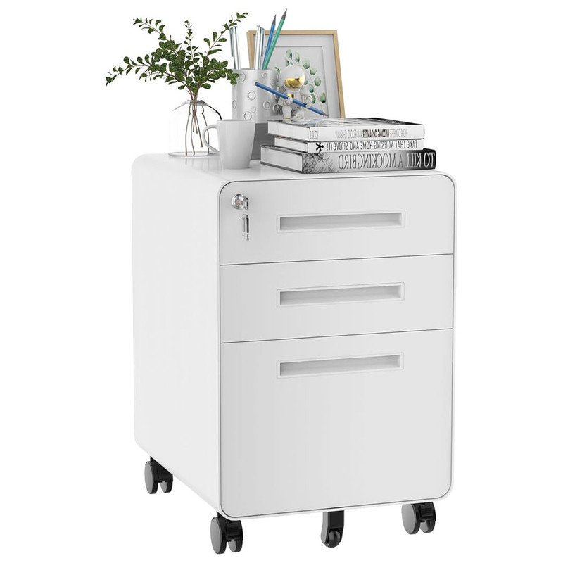 Mobile File Cabinet for Home Office 3 Drawer File Cabinet, for Legal/Letter/A4 File,Round Corner Design,White