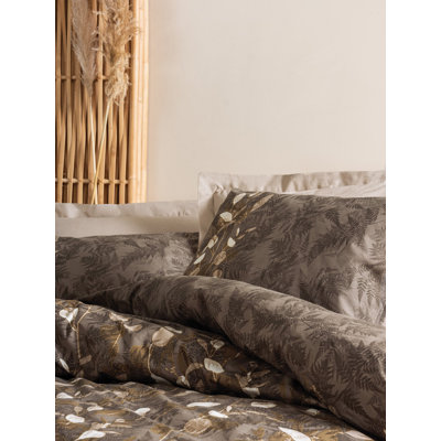 Ensemble de housse de couette de luxe 100% coton Ranforce, beige et brun | Housse de couette 78,7 po x 78,7 po et 2 taies d'oreiller 31,5 po x 31,5 po | Lavable à la machine, fermeture facile à boutons, impression de pigments élégante pour les chambres confortables