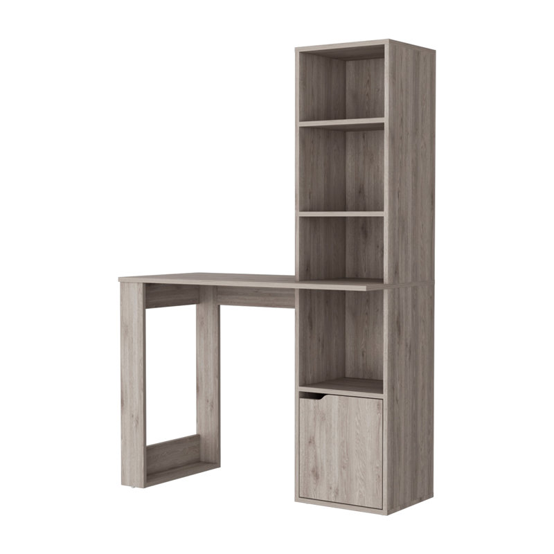 Bureau d'ordinateur Anson avec bibliothèque à 4 niveaux et armoire à 1 porte