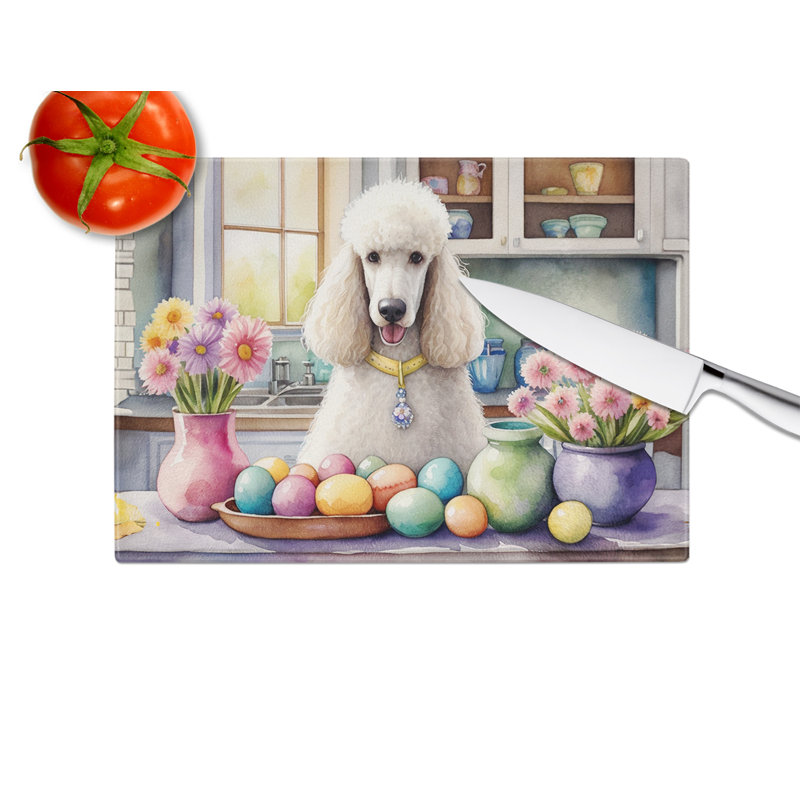 Décoration de planche à découper en verre caniche blanc de Pâques