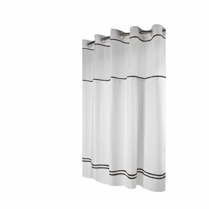 White and Black Hookless Fabric Shower Curtain with Liner