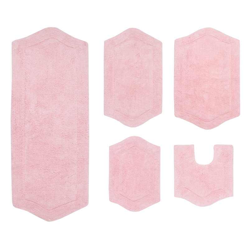 Morissette 100% Cotton Bath Mats, Quick Dry, Machine Washable, Absorbent - 5 Piece Set, Pink
