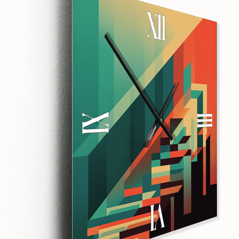 Inconnu, familier rétro géométrique abstrait II - horloge murale moderne géométrique, H 32 po x l 24 po x P 1 po