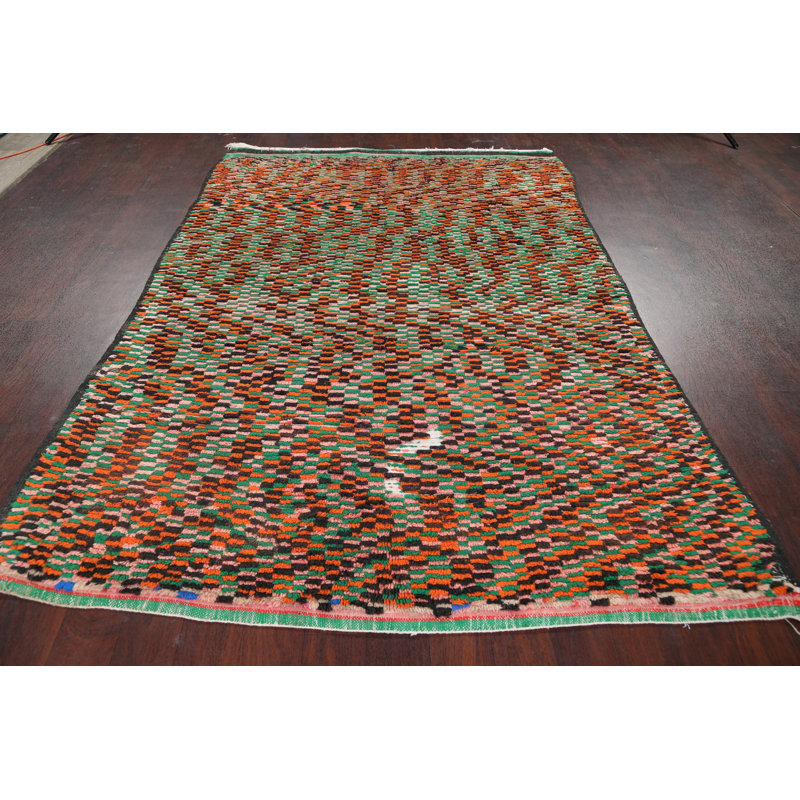 Tapis décoratif en laine de conception unique 5 pi 10 po x 8 pi 8 po noué à la main des années 1970