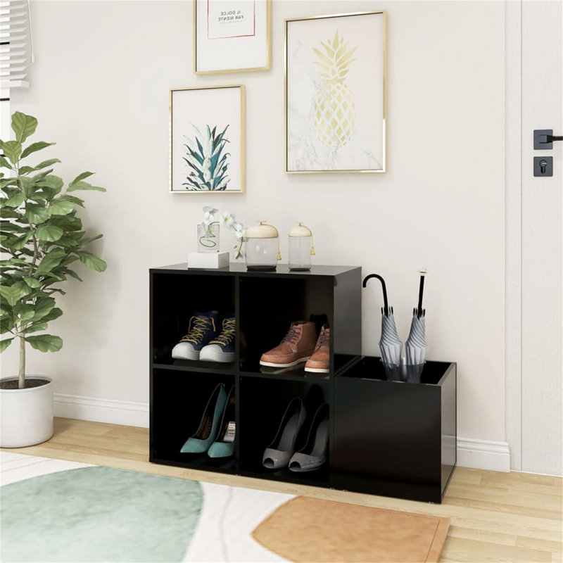 4 Pair Solid Wood Shoe Rack, Black