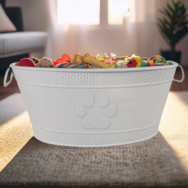 Jaw-resistant metal toy bin, H 7,5 po x l 18 po x P 10,5 po, Blanc
