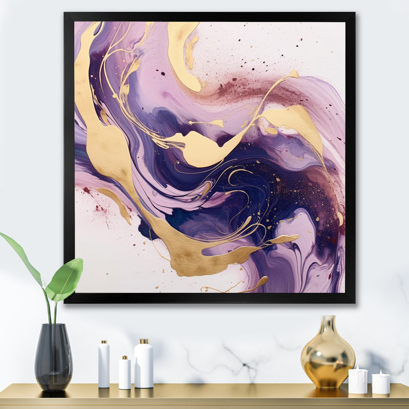 «Mauve et doré», art mural Fractals, Cadre simple noir, H 36 po x l 36 po x P 1,5 po